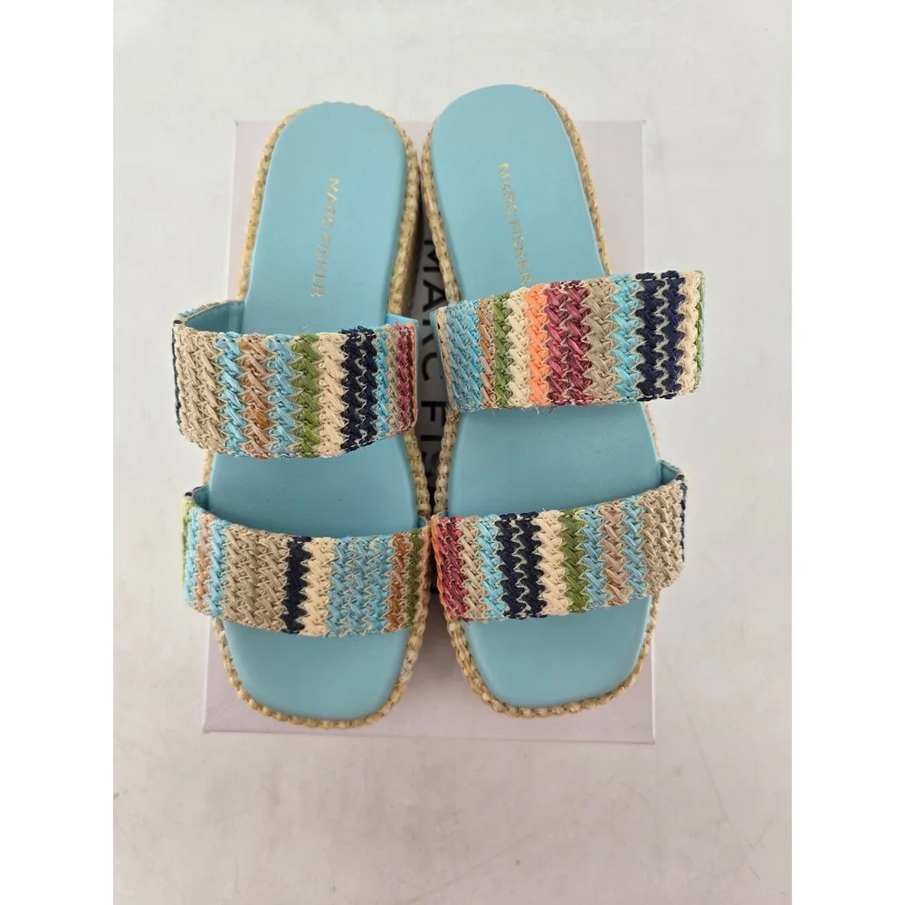 Marc Fisher Pelma Platform Sandal Womens 8 Light Blue Multi Woven - New
